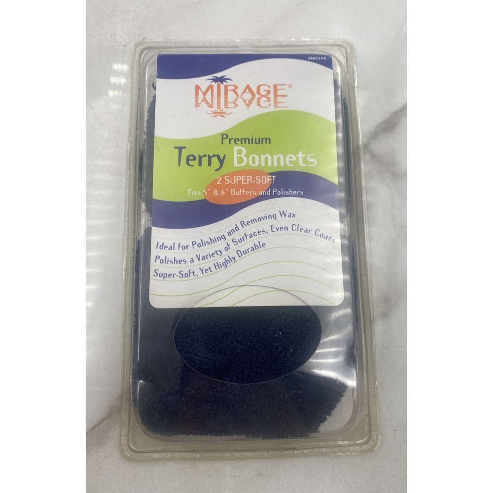 Mirage Premium Terry Bonnets, 2 Super Soft 7" & 8" Buffers / Polishers, # MG101